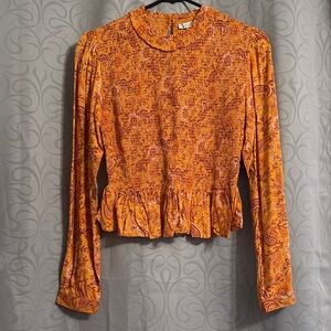 Vibrant Orange Paisley Blouse